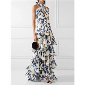 Elegant Blue and White Floral Maxi Dress #105